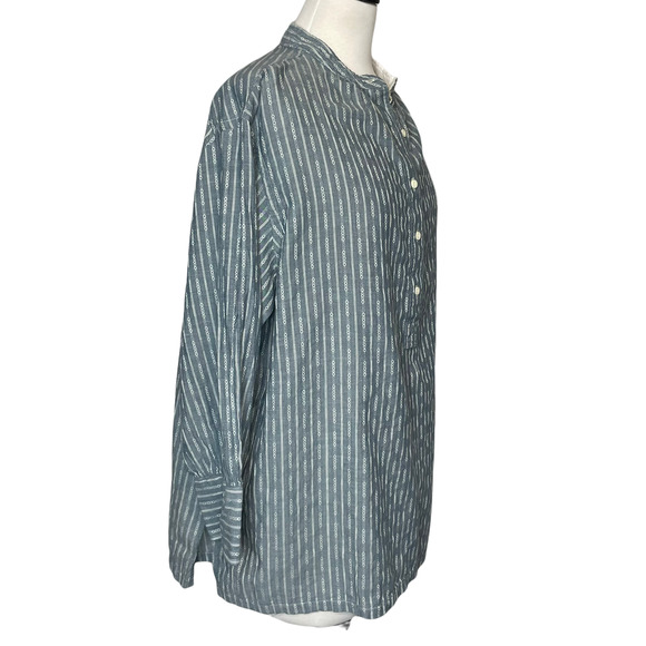 FRYE Size Large Popover Cotton Tunic Top 3/4 Sleeve Diamond Stripe Half Button - Picture 4 of 16